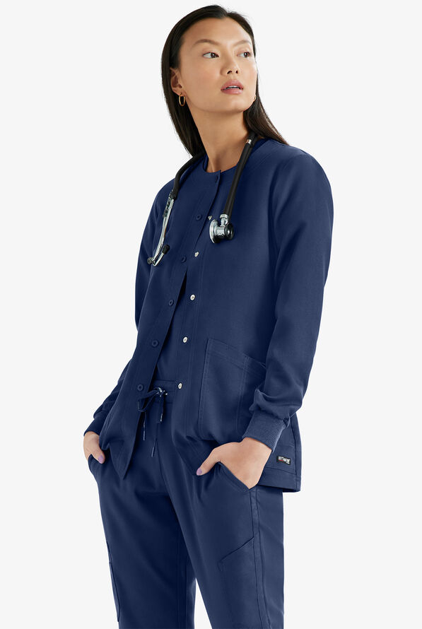 Chaqueta médica abrigada Grey's Anatomy de corte moderno con cuello redondo y 4 bolsillos para mujer - Indigo - 2