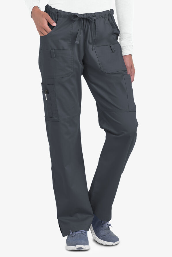 Butter-Soft STRETCH Women's 10-Pocket Drawstring Scrub Pants - Pewter - 1