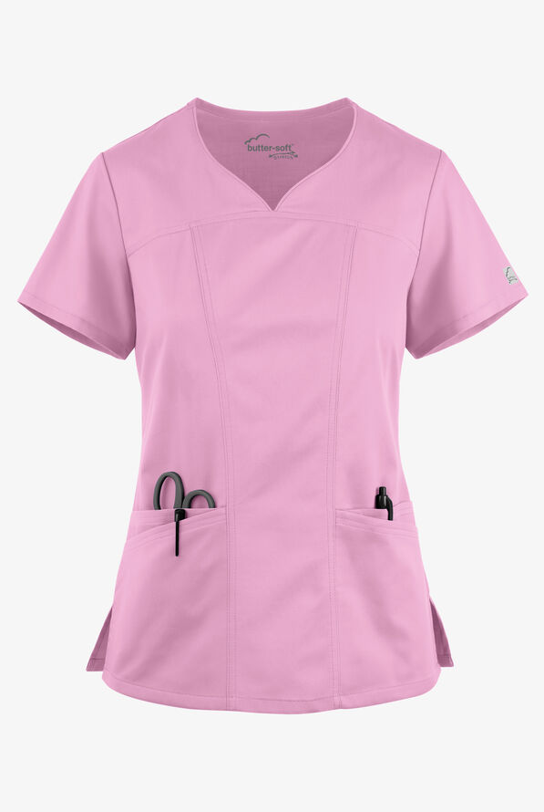 Butter-Soft STRETCH Women's 4-Pocket Sweetheart Neck Scrub Top - Sweet Rose - 1