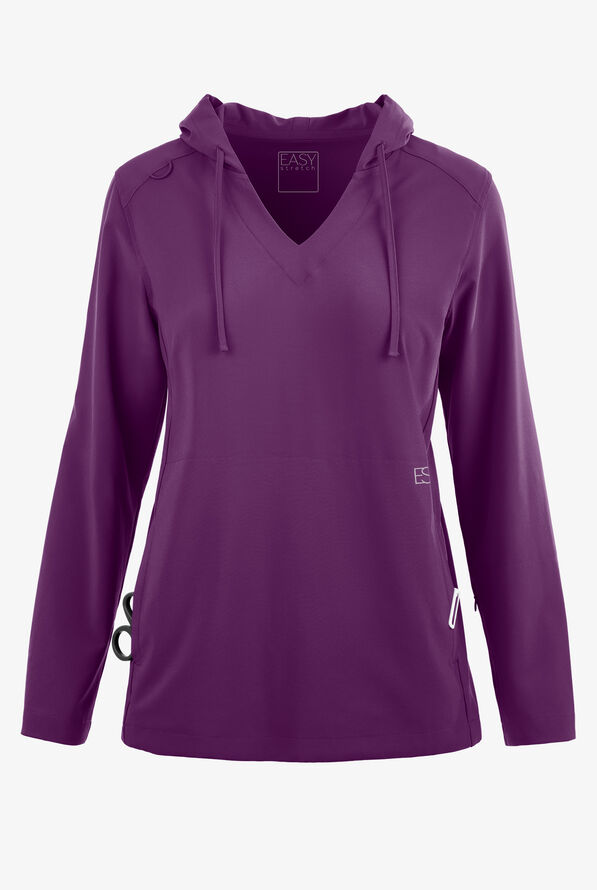 Easy STRETCH Billie Women’s 4-Pocket Pullover Scrub Hoodie - Eggplant - 1