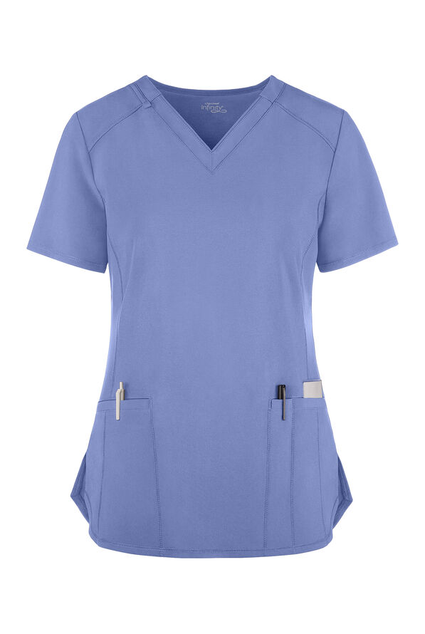Infinity Women's 2-Pocket STRETCH V-Neck Scrub Top - Ceil Blue - 1