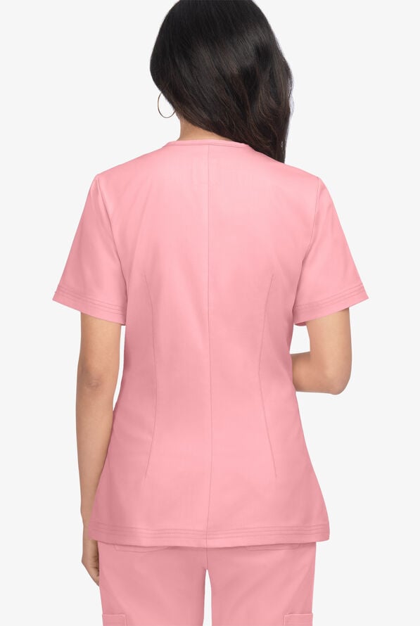 koi Stretch Regan Women's 2-Pocket V-Neck Zip Scrub Top - Sweet Pink - 4