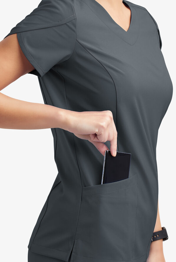 Blusa m&eacute;dica Easy STRETCH Daisy con cuello en V y 4 bolsillos para mujer - Pewter - 5