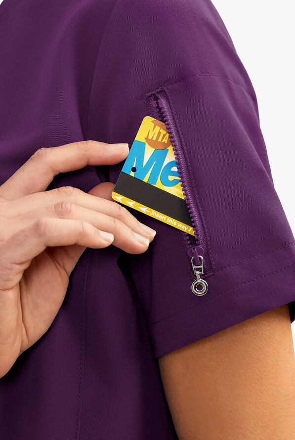 Keswi Women's 5-Pocket Faux Wrap Scrub Top - Eggplant - 4