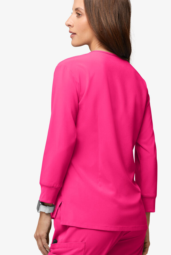 Easy STRETCH Women's Josie 2-Pocket Relaxed 3/4" Sleeve Scrub Top - Reactive Pink - 3