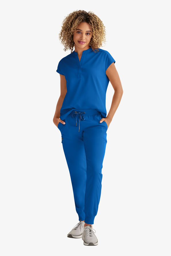 Healing Hands Purple Label Journey Women's 2-Pocket STRETCH Dolman Sleeve Mandarin Collar Scrub Top - Royal - 2