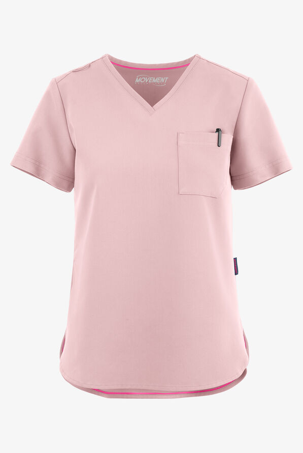 MOVEMENT by Butter-Soft Ceti Women's 1-Pocket V-Neck Tuck-In STRETCH Scrub Top - Mauve Shadow - 1