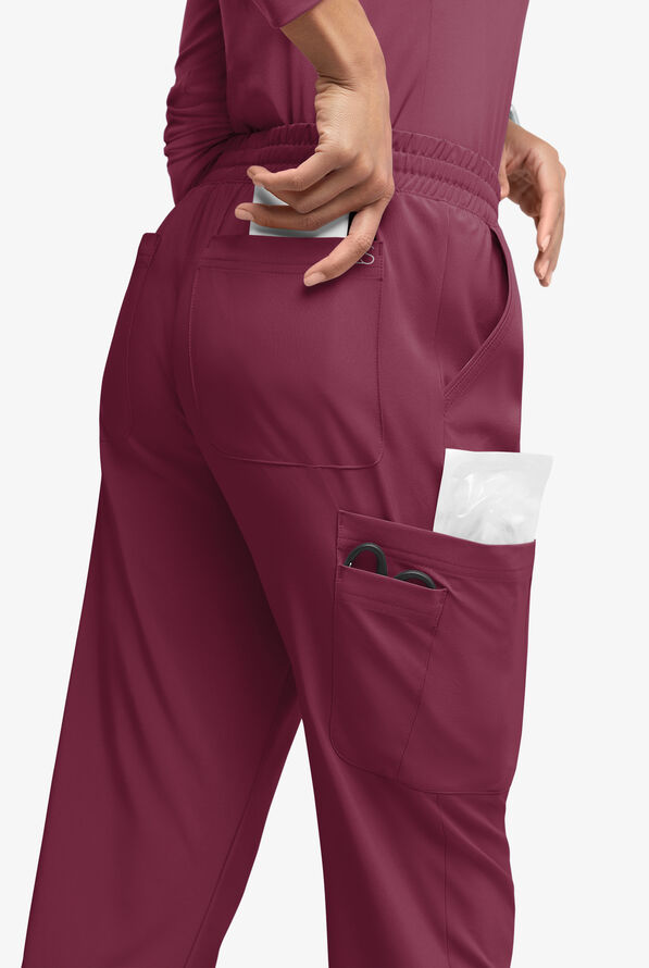 Easy STRETCH Naya Women’s Natural Waist 6-Pocket Straight Leg Scrub Pants - Petite - Wine/Ceil - 4
