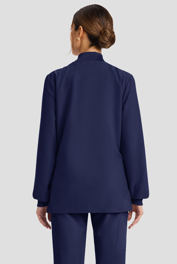 Cherokee Workwear Originals Ultra Women's 2-Pocket Crew Neck Zip Front Scrub Jacket - Navy - 3