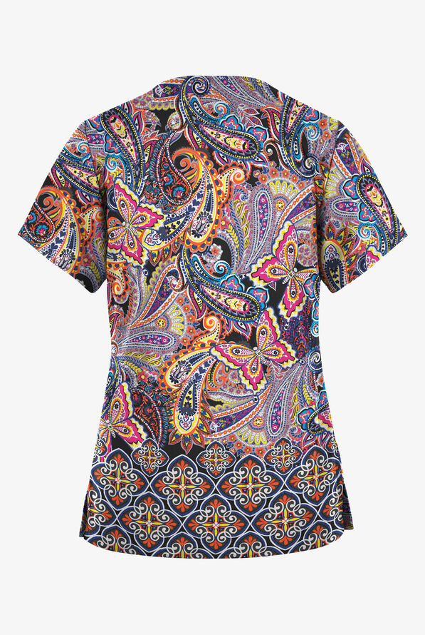 Butter-Soft Originals Venice Paisley Women's 2-Pocket V-Neck Print Scrub Top - null - 2