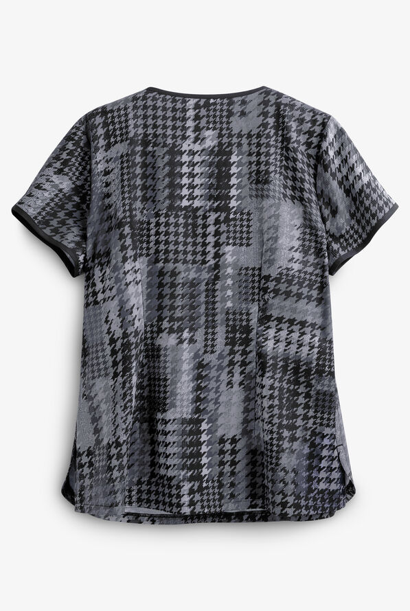 koi Lite™ Houndstooth Platinum Eve Women's 2-Pocket Y-Neck Print Scrub Top - null - 2
