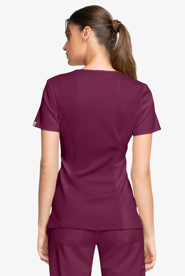 Infinity Women's 3-Pocket STRETCH Round Neck Scrub Top - Wine - 4