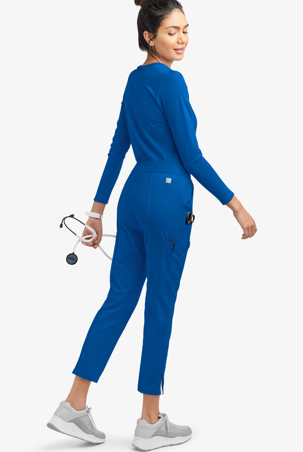 Pantalón médico UA Butter-Soft STRETCH de piernas entalladas acortadas con ribete deportivo y 6 bolsillos para mujer - Royal/Silver Melange - 4