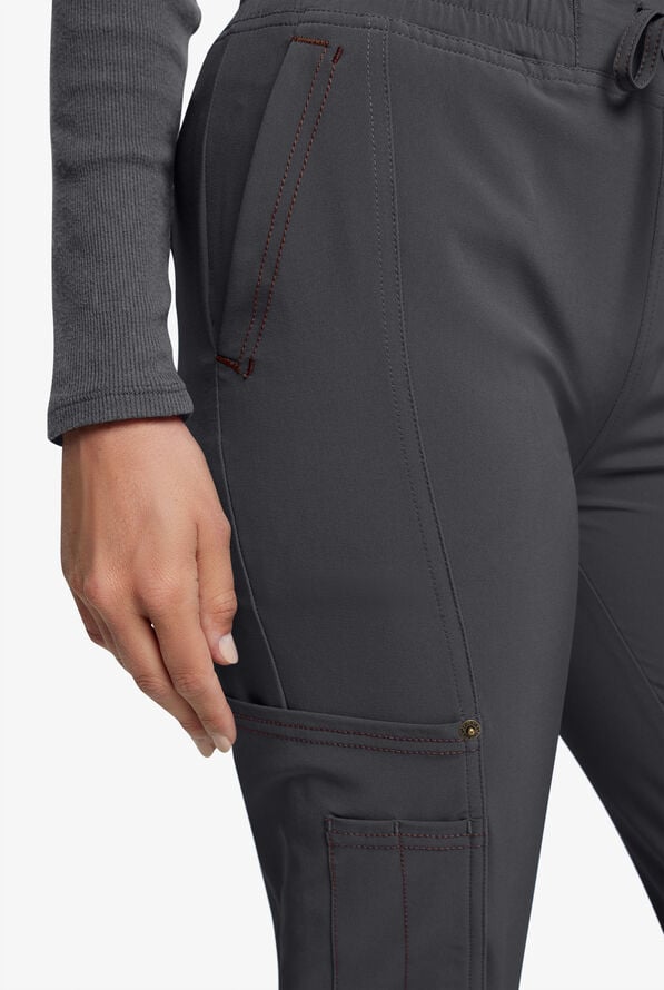 Dickies Riveting Women's 6-Pocket STRETCH Flat Front Cargo Contrast Stitching Jogger Scrub Pants - Pewter - 2