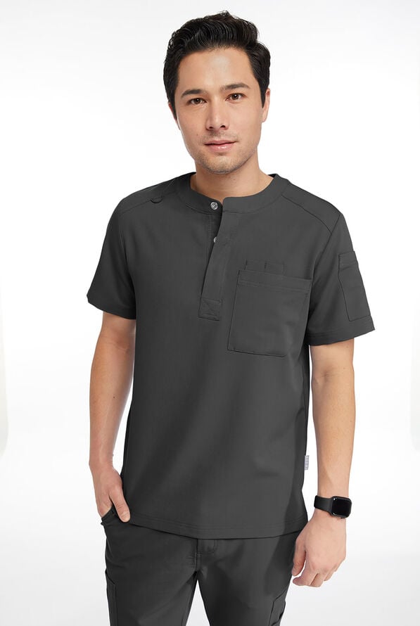 Camisa médica Keswi estilo Henley con mangas cortas y 4 bolsillos para hombre - Pewter - 1