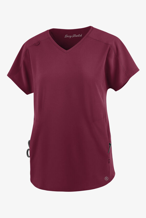Blusa médica holgada Easy STRETCH Sierra con cuello en V y 2 bolsillos para mujer - Wine - 1
