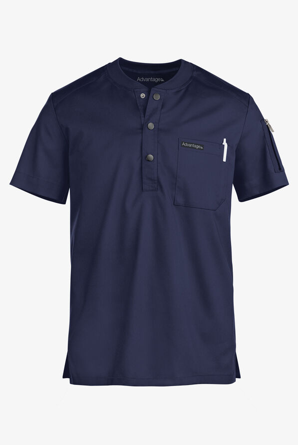Advantage STRETCH Men's 2-Pocket Short Sleeve Henley Scrub Top - Navy - 1