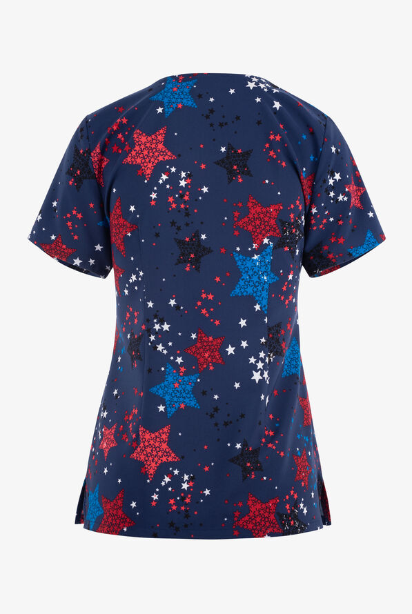 Tooniforms Wonder Woman Hang With The Stars Women's 2-Pocket  STRETCH V-Neck Print Scrub Top - null - 2