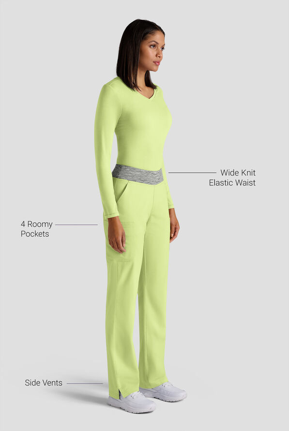 Butter-Soft STRETCH Women's 4-Pocket Knit Waistband Yoga Scrub Pants - Tall - Cool Matcha/Silver Melange - 3