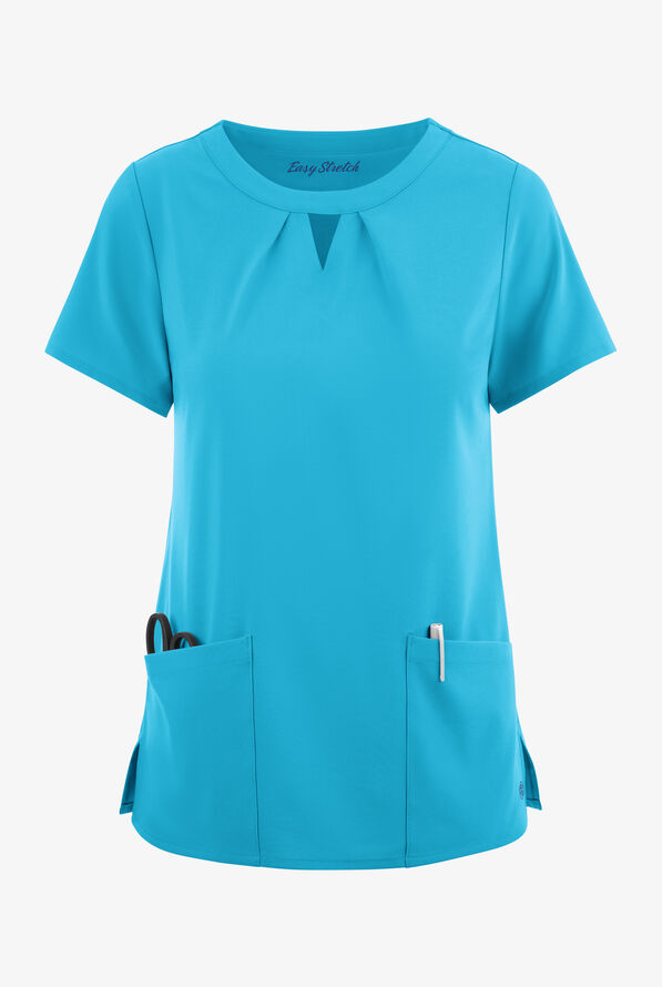 Easy STRETCH Salma Women’s 3-Pocket Keyhole Neck Scrub Top - Turquoise - 1