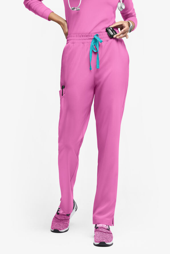 Easy STRETCH Naya Women’s Natural Waist 6-Pocket Straight Leg Scrub Pants - Magnesium Pink/Turquoise - 1