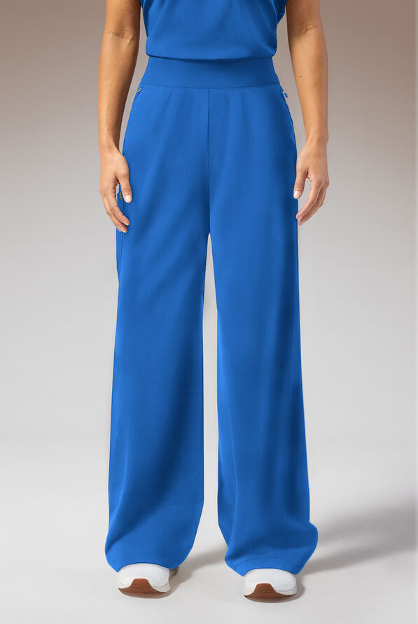 Hypothesis Y-Band Women's 6-Pocket Yoga-Style Knit Waist Wide Leg Scrub Pant - Royal - 1