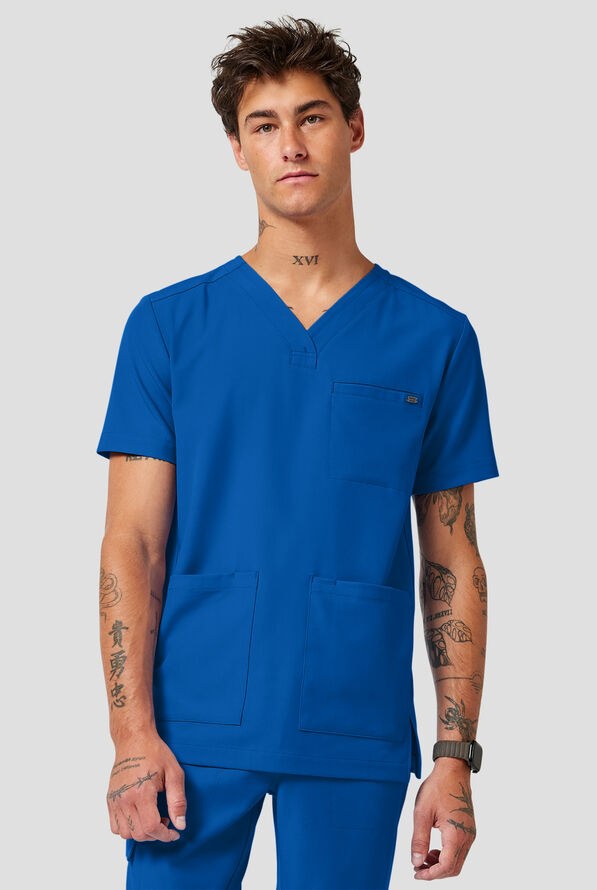 Camisa m&eacute;dica Healing Hands Quest Avery STRETCH con 4 bolsillos y cuello en Y para hombre - Royal - 2
