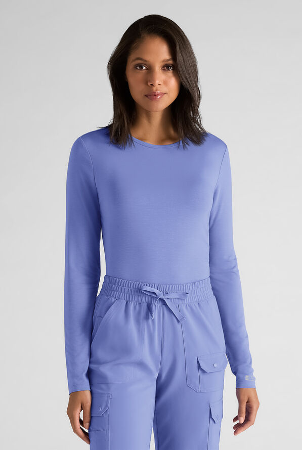 Easy STRETCH Cate Women's Long Sleeve Knit Underscrub - Ceil Blue - 1