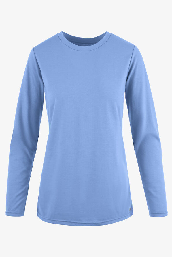 Butter-Soft Originals Women's STRETCH Cotton-Rich Long Sleeve Crew Neck Knit Underscrub - Ceil Blue - 1