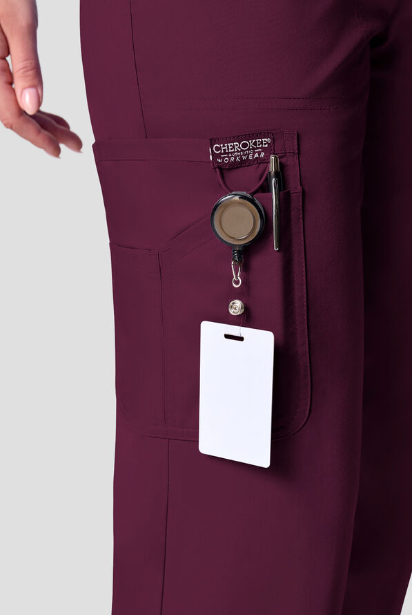 Cherokee Workwear Revolution Women's 12-Pocket STRETCH Drawstring Straight pant - Wine - 3