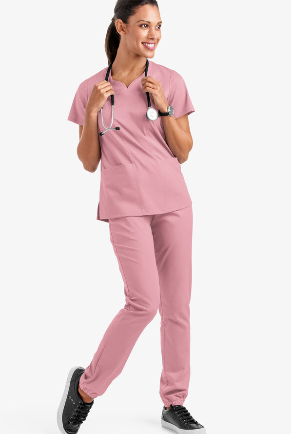 Butter-Soft STRETCH Women's 4-Pocket Sweetheart Neck Scrub Top - Cosmo Pink - 2