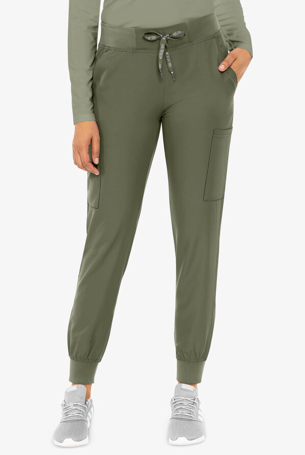 Med Couture Insight Women's 6-Pocket Cargo Jogger Scrub Pants - Olive - 1