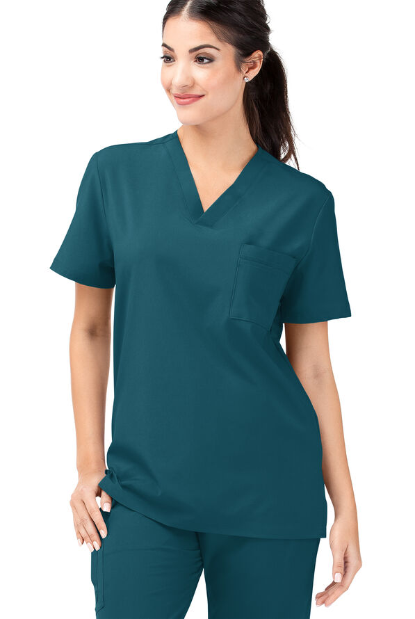 Tafford Active STRETCH Riley Unisex 3-Pocket V-Neck Scrub Top - Caribbean Blue - 1