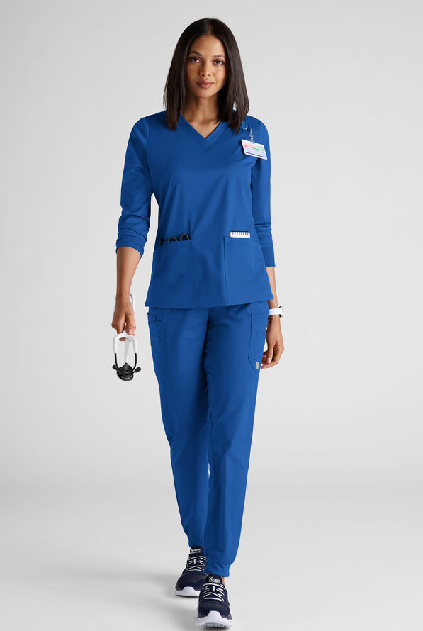 Butter-Soft STRETCH Women's 5-Pocket 3/4" Sleeve V-Neck Scrub Top - Royal - 3