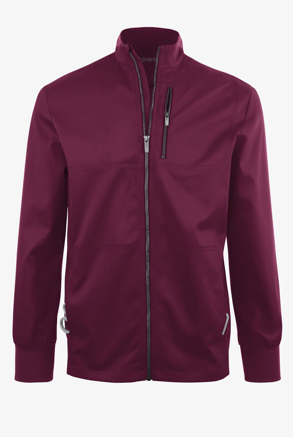 Advantage STRETCH Men's 4-Pocket Zip Front Warm-Up Scrub Jacket - Wine - 1