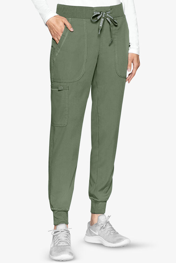 Med Couture Touch Women's 5-Pocket STRETCH Cargo Yoga Jogger Scrub Pants - Olive - 1