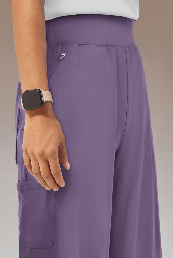 Hypothesis Y-Band Women's 6-Pocket Yoga-Style Knit Waist Wide Leg Scrub Pant - PURPLE DUSK - 4