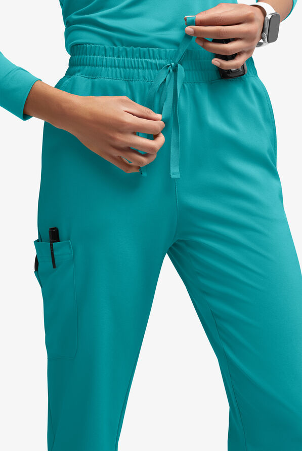 Easy STRETCH Naya Women’s Natural Waist 6-Pocket Straight Leg Scrub Pants - Petite - Teal - 3
