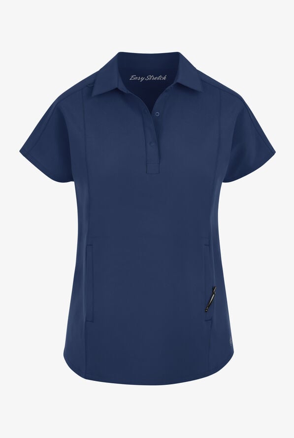Easy STRETCH LEA Women's 3-Pocket Polo Collar Scrub Top - Navy - 1