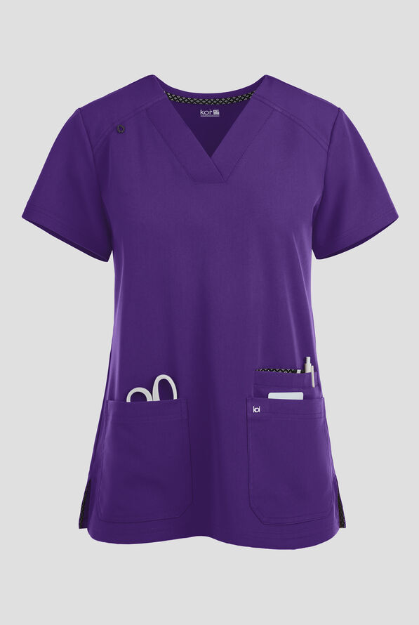 Blusa m&eacute;dica Koi Next Gen Hustle and Hear con cuello en V y 3 bolsillos para mujer - Grape - 1