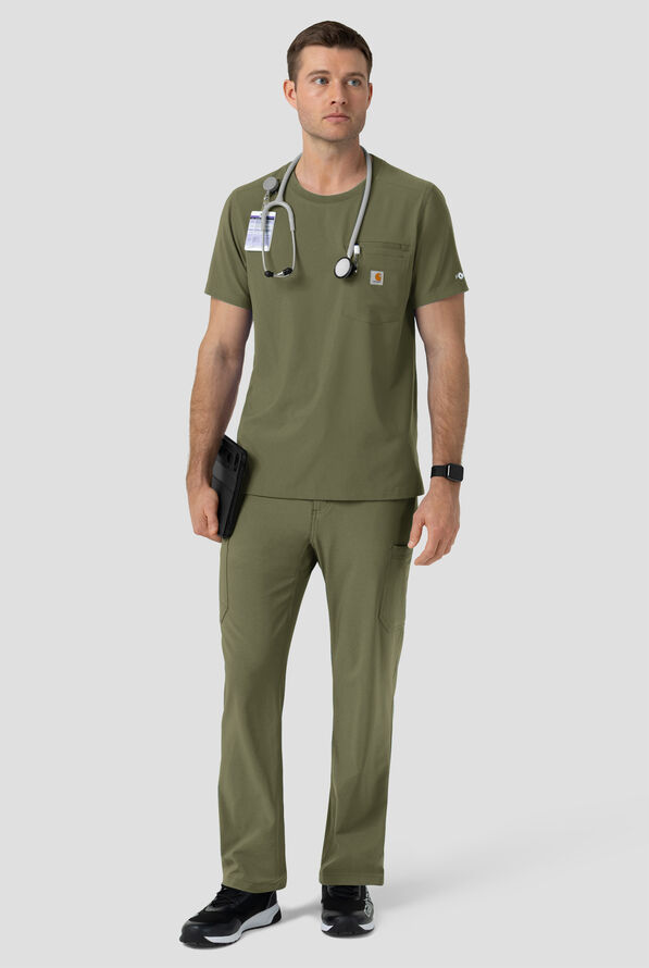 Carhartt Cross-Flex Men's 2-Pocket STRETCH Crew Neck Scrub Top - Olive - 4