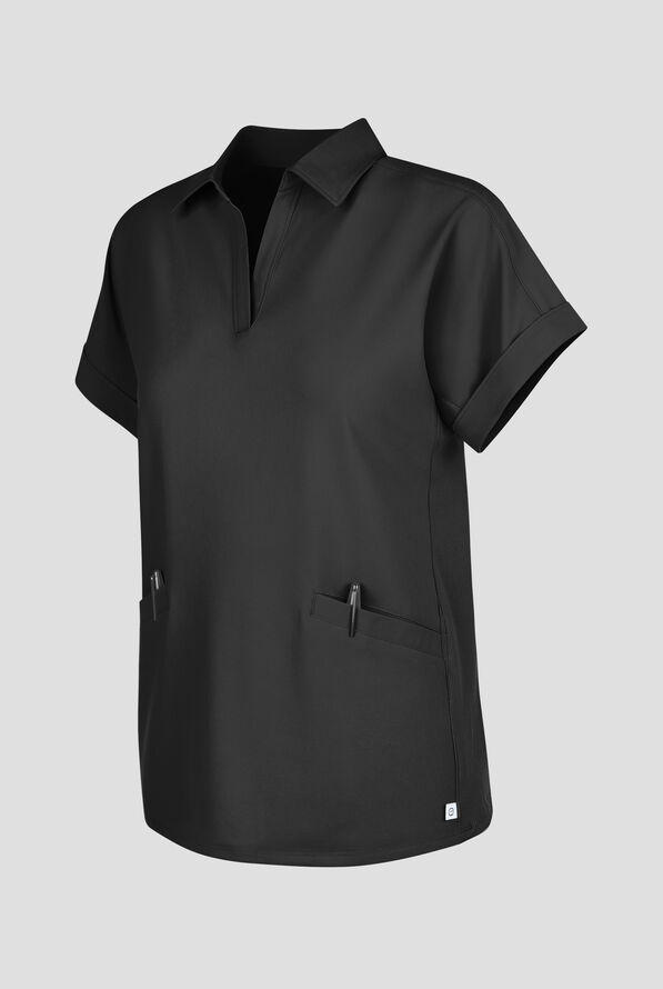 Wink Renew Women's 2-Pocket STRETCH Dolman Sleeve Shirt Collar Scrub Top - Black - 3