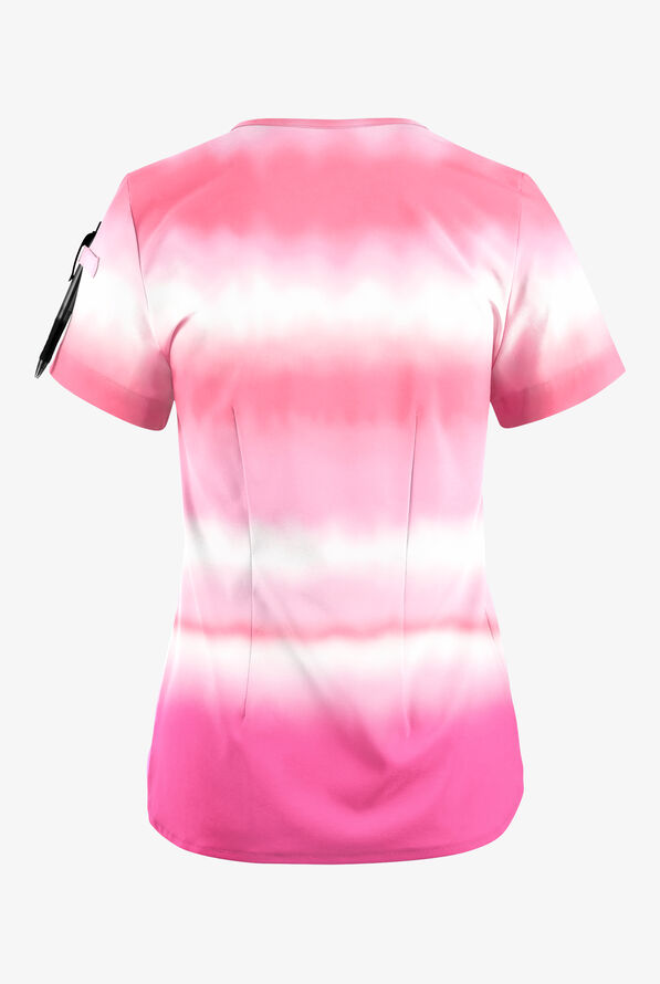 Easy Stretch Waterfall Stripe Women's 1-Pocket Scallop Neck Tuck-In Print Scrub Top - null - 2
