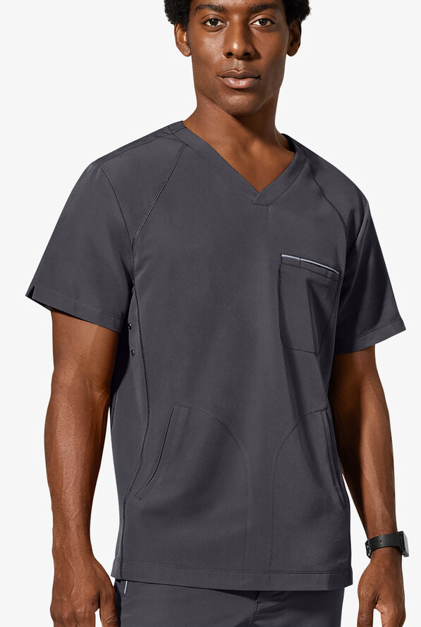 Camisa m&eacute;dica Healing Hands 360 Steven STRETCH con cuello en V y 3 bolsillos para hombre - Pewter - 2