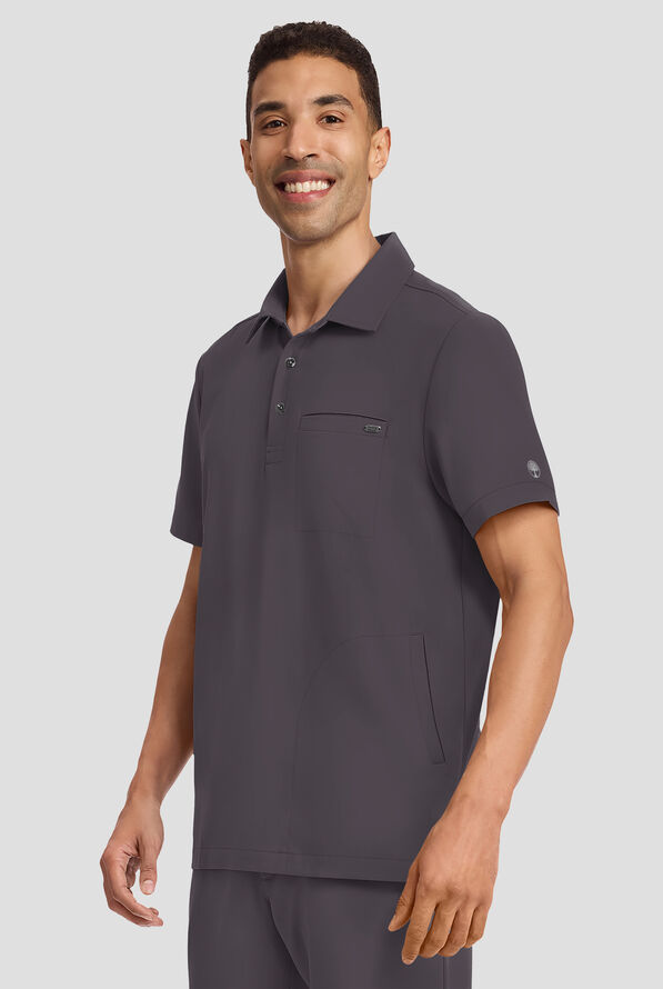 Healing Hands Quest Aidan Men's 3-Pocket STRETCH Shirt Collar Scrub Top - Pewter - 2