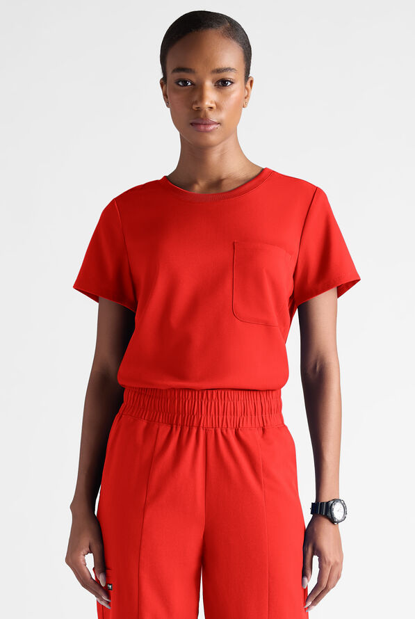 Grey's Anatomy by Barco Emerge Ally Women's 1-Pocket STRETCH Crew Neck Tuck In Scrub Top - Sunset Orange - 1