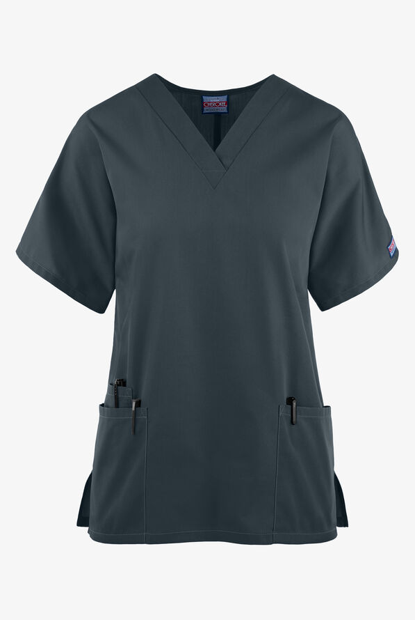 Cherokee Workwear Women's 3-Pocket V-Neck Scrub Top - Pewter - 1