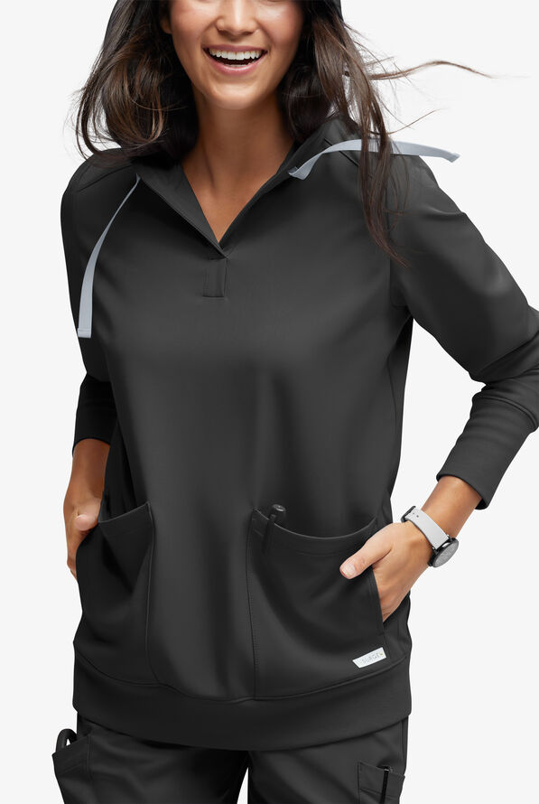Sudadera médica con capucha ReSurge Jasper con mangas largas y 4 bolsillos para mujer - Black - 3