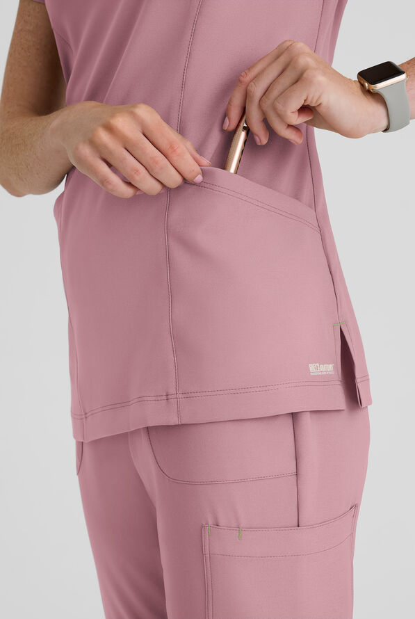 Grey's Anatomy by Barco Evolve STRETCH Sky Women's 2-Pocket Notch Neck Scrub Top - Misty Pink - 3
