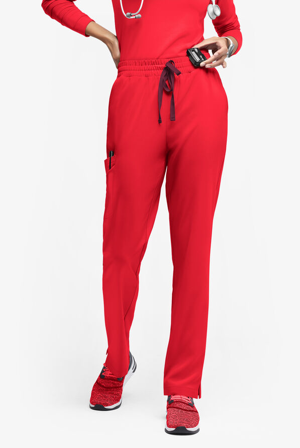 Easy STRETCH Naya Women’s Natural Waist 6-Pocket Straight Leg Scrub Pants - Petite - Atomic Red/Wine - 1